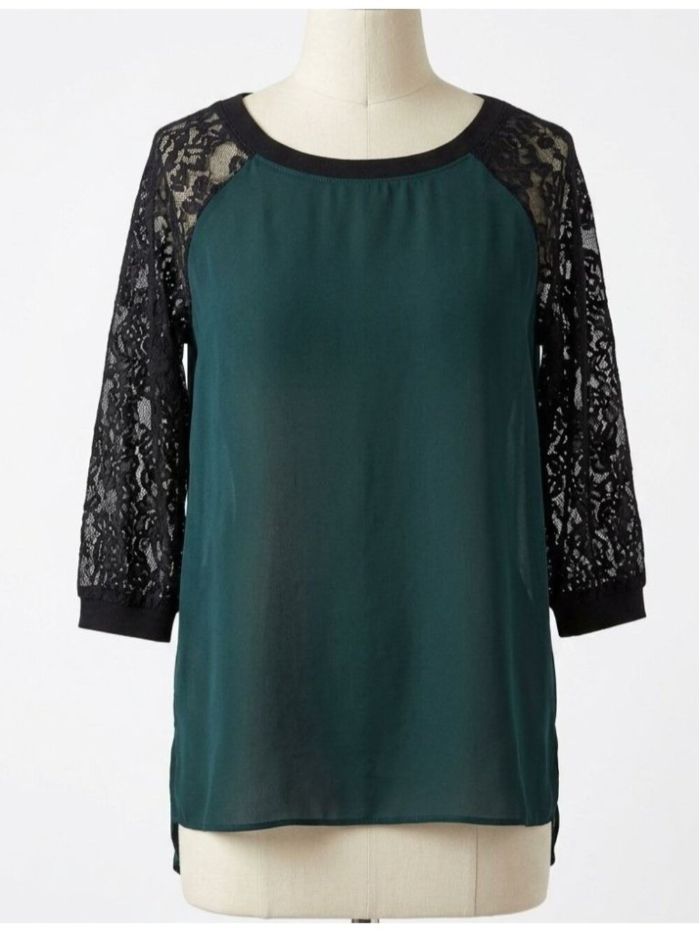 LOFT Baseball Sleeve Lace Sleeves Blouse M Forrest Green